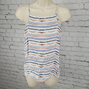 Matison Stone Anthropologie Red Blue 100% Silk Striped Light Tank Top USA XS